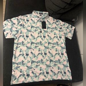 Bad Birdie Mens sizes Green Pink Mirage Oasis Short Sleeve Golf Polo Shirt NWT